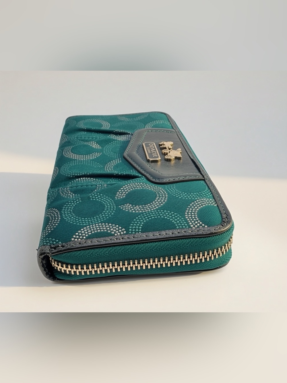 Vintage Coach Teal Signature C Zip Around Continental Wallet Gold Hardware Y2K - Picture 3 of 8